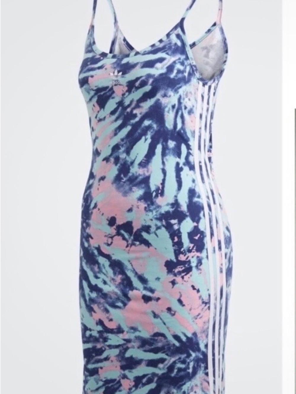 adidas Tie-Dye Strappy Midi Dress in Navy, Light Blue & Pink